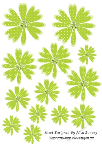 Pretty lime green polkadot flower embelishments with diamonds