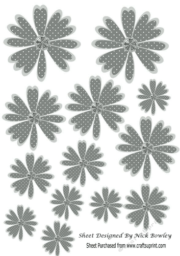Pretty silver polkadot flower embelishments with diamonds png/jpg