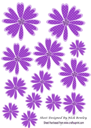 Pretty purple polkadot flower embelishments with diamonds png/jpg
