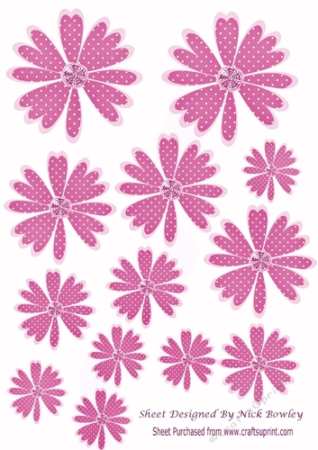 Pretty pink polkadot flower embelishments with diamonds png/jpg