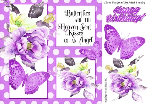 Pretty painted lilac shades & flowers, butterflies lilac polkadot 8x8