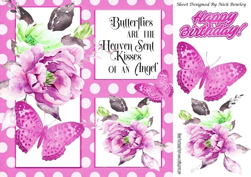 Pretty painted pink shades & flowers, butterflies pink polkadot 8x8
