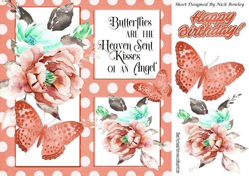 Pretty painted peach shades & flowers, butterflies peach polkadot 8x8
