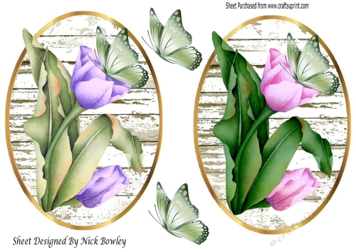 two pretty tulip toppers pink/purple with butterflies
