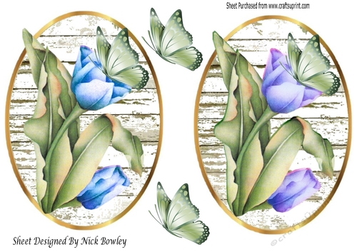 two pretty tulip toppers blue/lilac with butterflies