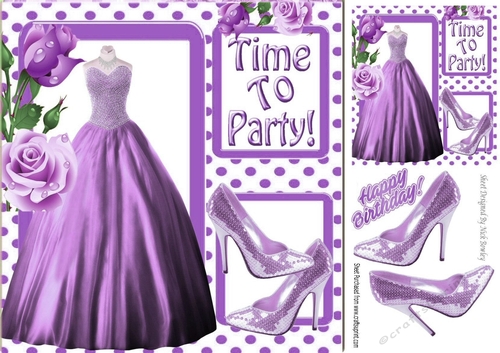 Time to party pretty purple dress & sparkle shoes with roses 8x8