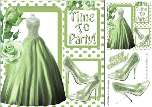 Time to party pretty green dress & sparkle shoes with roses 8x8