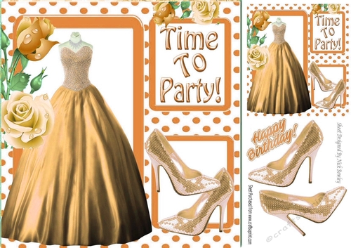 Time to party pretty gold dress & sparkle shoes with roses 8x8