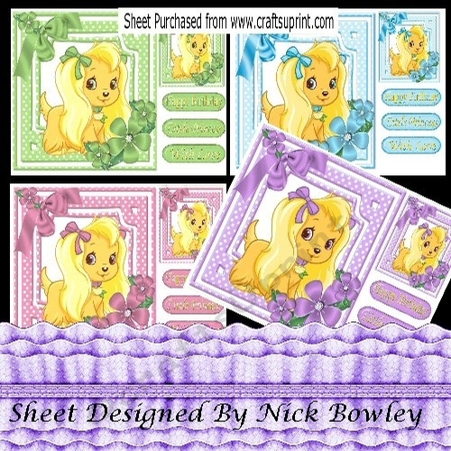 4 cute Lovely Spaniel puppies, gingham, bows & flowers cards 8x8 Mini Kit