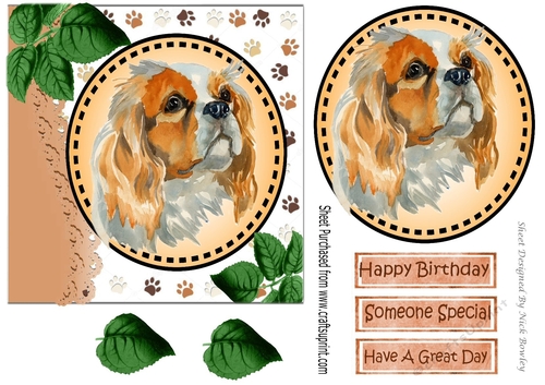 Lovely water colour cavalier puppy with leaves 7x7