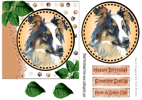Lovely water colour border collie with leaves 7x7
