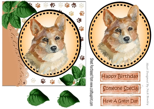 Lovely water colour corgi dog with leaves 7x7