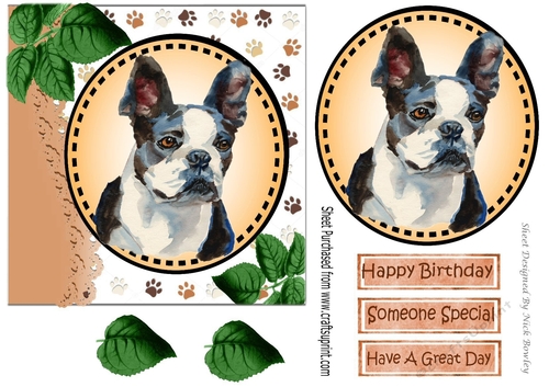 Lovely water colour french bulldog with leaves 7x7