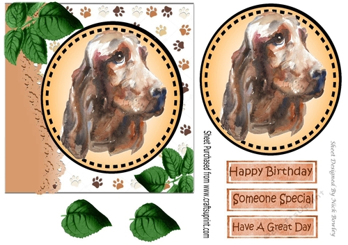 Lovely water colour red setter dog with leaves 7x7