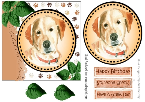 Lovely water colour labrador with leaves 7x7