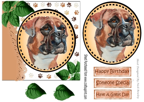 Lovely water colour boxer dog with leaves 7x7