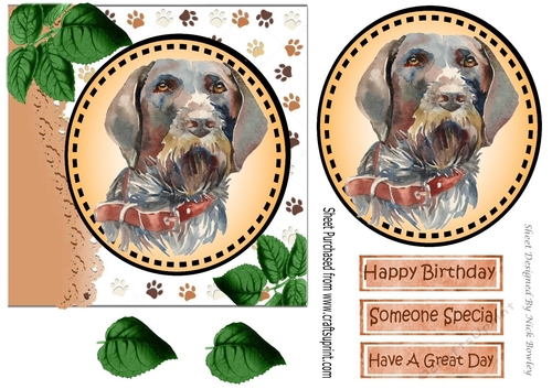 Lovely water colour hound dog with leaves 7x7