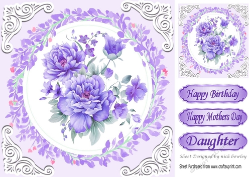 Pretty delicate purple peonies with ornate frame 8x8
