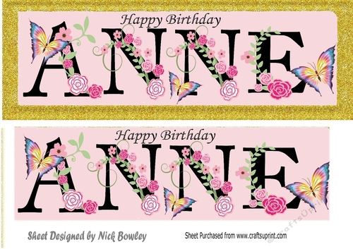 Black with flowers named ANNE gold Glitter DL Card