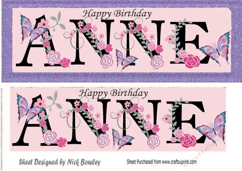  ANNE purple, black flower  Glitter DL Card