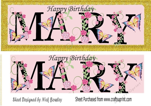 MARY Black, flowers gold glitter frame DL