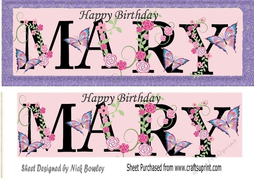 MARY Black, flowers purple glitter frame DL