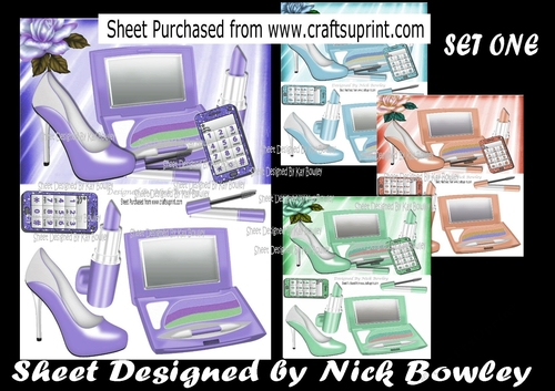  4 Pretty shoes , makeup and mobile phone A5 Card Fronts (SET ONE) Mini kit