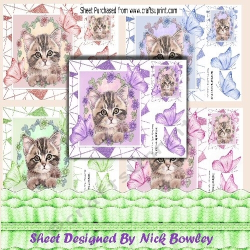 Five Little kittens with flowers & butterflies in abstract 8x8 frames mini kit