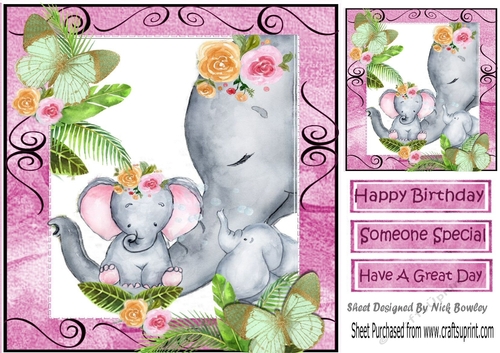 Lovely moment with mum and baby elephants in water colour 8x8