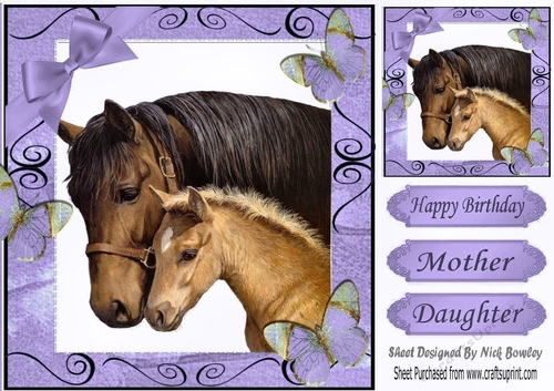 Moment with mum and baby foal with butterflies 8x8 (purple)