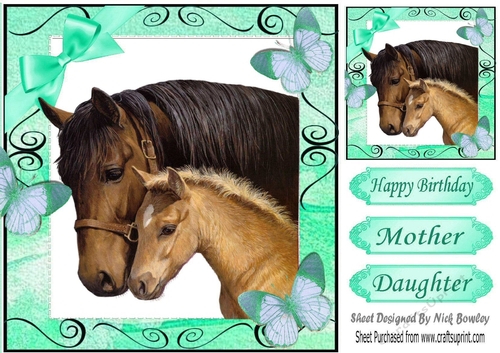 Moment with mum and baby foal with butterflies 8x8 (turq)