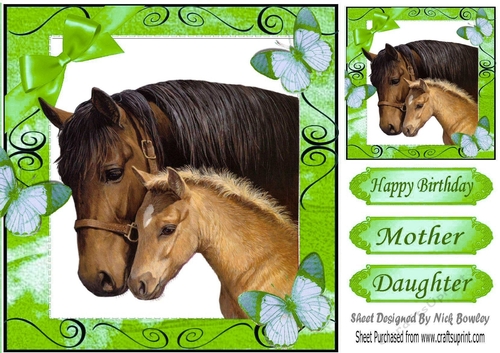 Moment with mum and baby foal with butterflies 8x8 (green)