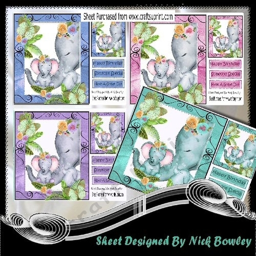 4 Lovely Moments with mum and baby elephants with butterflies card fronts Mini Kit