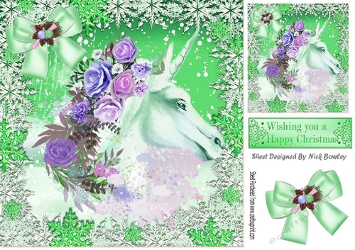 beautiful white unicorn with roses fantasy snow green 8x8