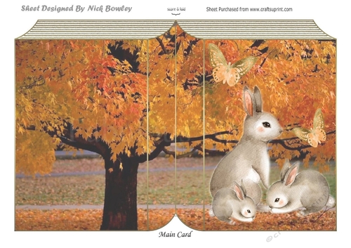 In the woodland pretty water colour bunny family with butterflies folded book