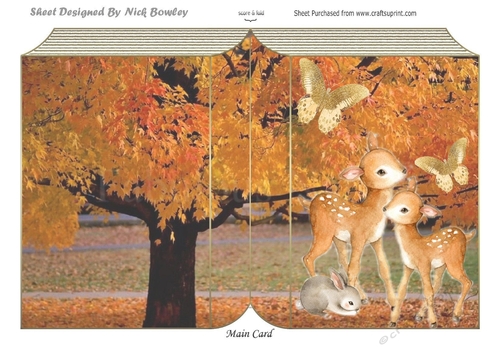 In the woodland pretty water colour deers & bunny with butterflies folded book