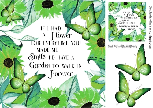 flowers and butterflies card front 8x8 (green)