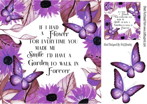 flowers and butterflies card front 8x8 (purple shades)