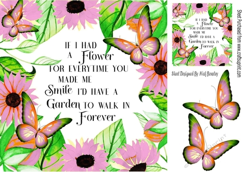 flowers and butterflies card front 8x8 (pink)