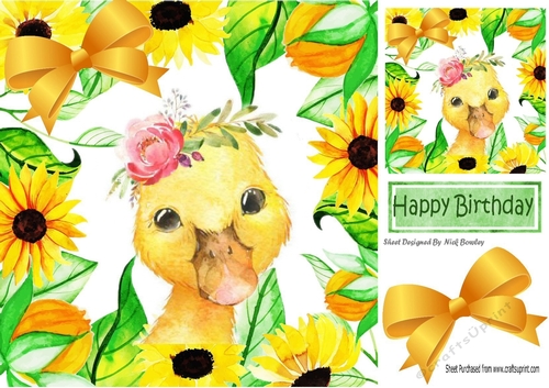 Little yellow duck in frame of yellow sunflowers 8x8