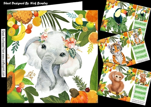  4 Lovely Tropical Fruit Frame with Animals 8x8 Card fronts