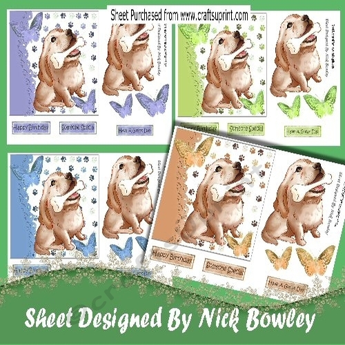 Cute painted dogs  in coloured card fronts and  butterflies 7x7 mini kit