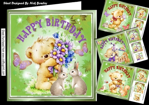 Cute little teddies with flowers, bunnies and butterflies 8x8 Card fronts mini kit