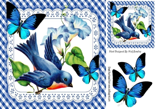 Pretty blue bird on a branch in blue/white gingham 8x8 frame