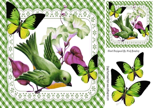 Pretty bird on a branch in green/white gingham 8x8 frame