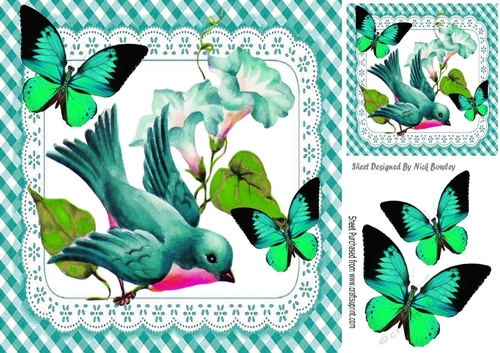 Pretty bird on a branch in turq/white gingham 8x8 frame