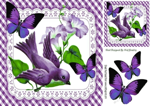 Pretty bird on a branch in purple/white gingham 8x8 frame