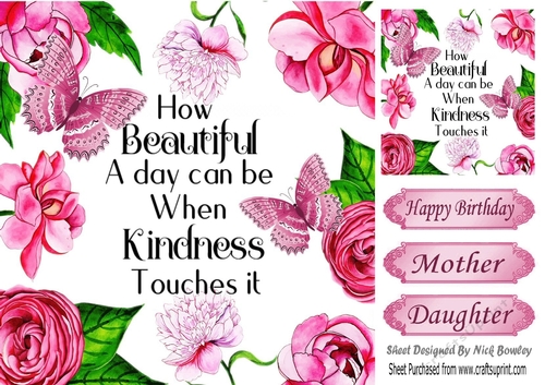 Pretty pink roses, butterflies and script 8x8 card front