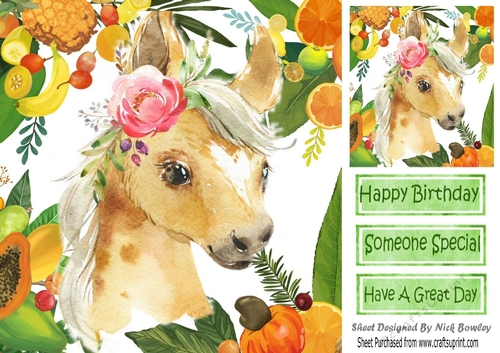 Lovely Tropical Fruit Frame with a horse 8x8 card front