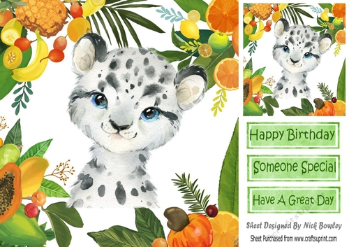 Lovely Tropical Fruit Frame with a white tiger 8x8 card front